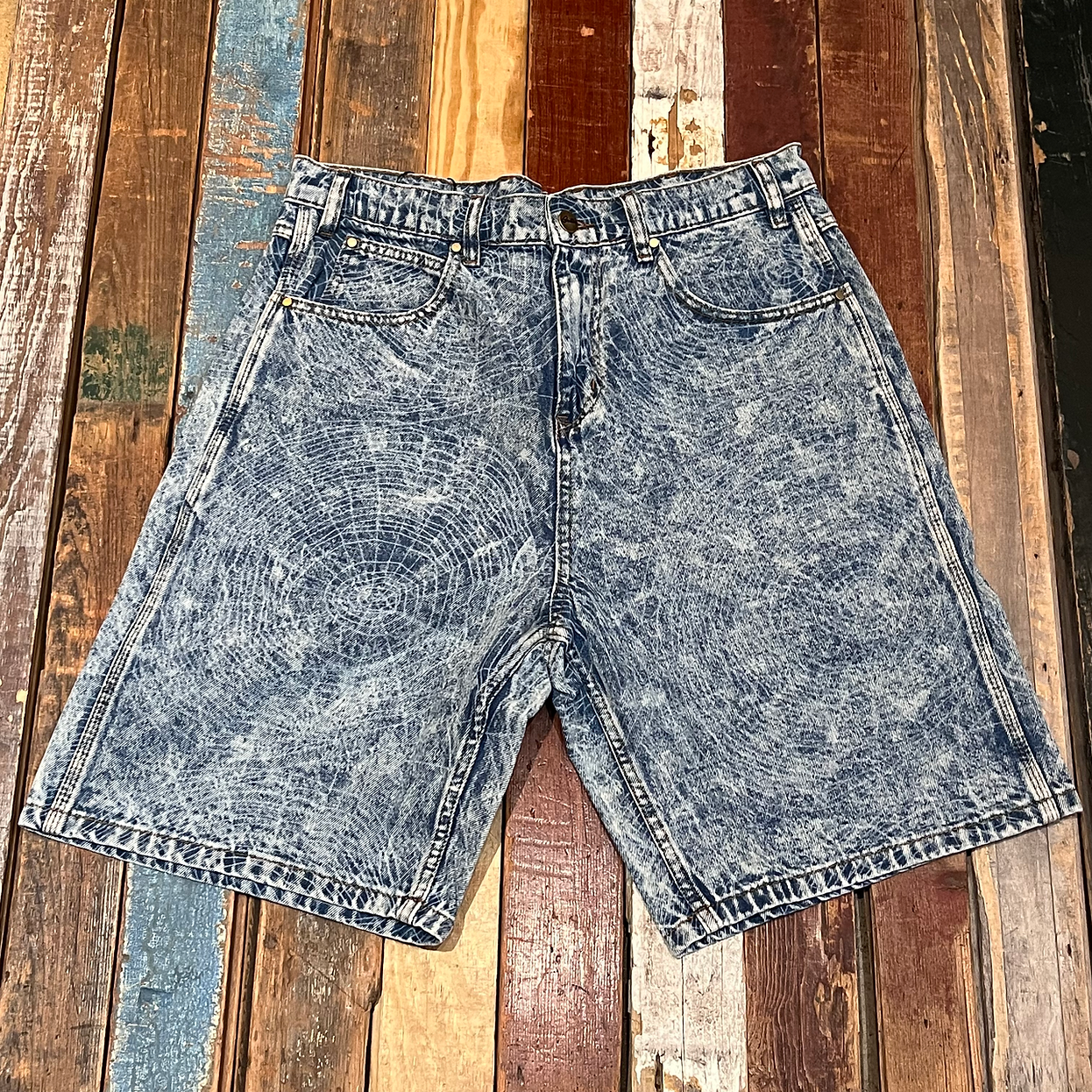 Web Denim Shorts Acid Wash Indigo