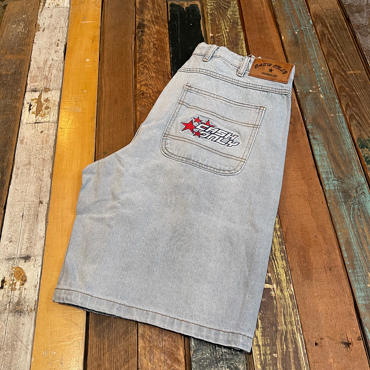 Stars Denim Shorts Light Blue