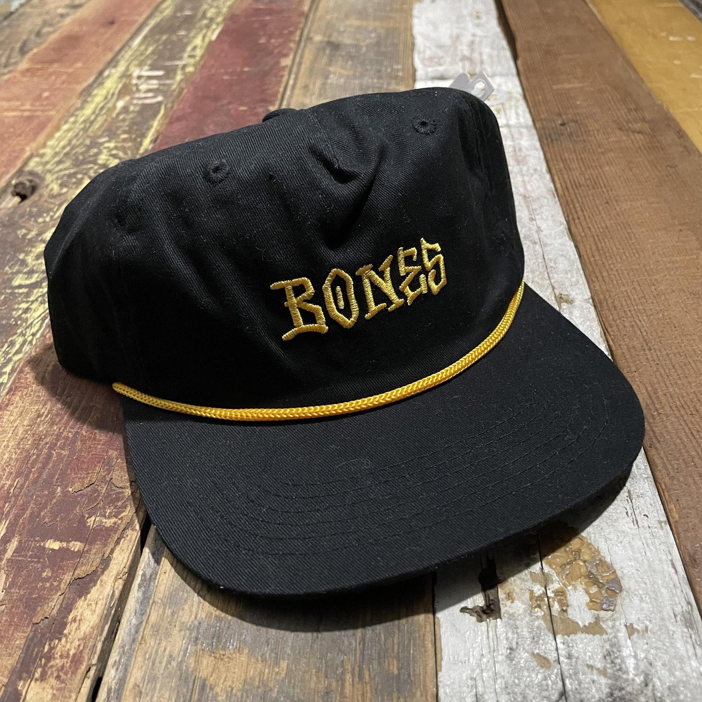 Black & Gold 5 Panel Hat Blk