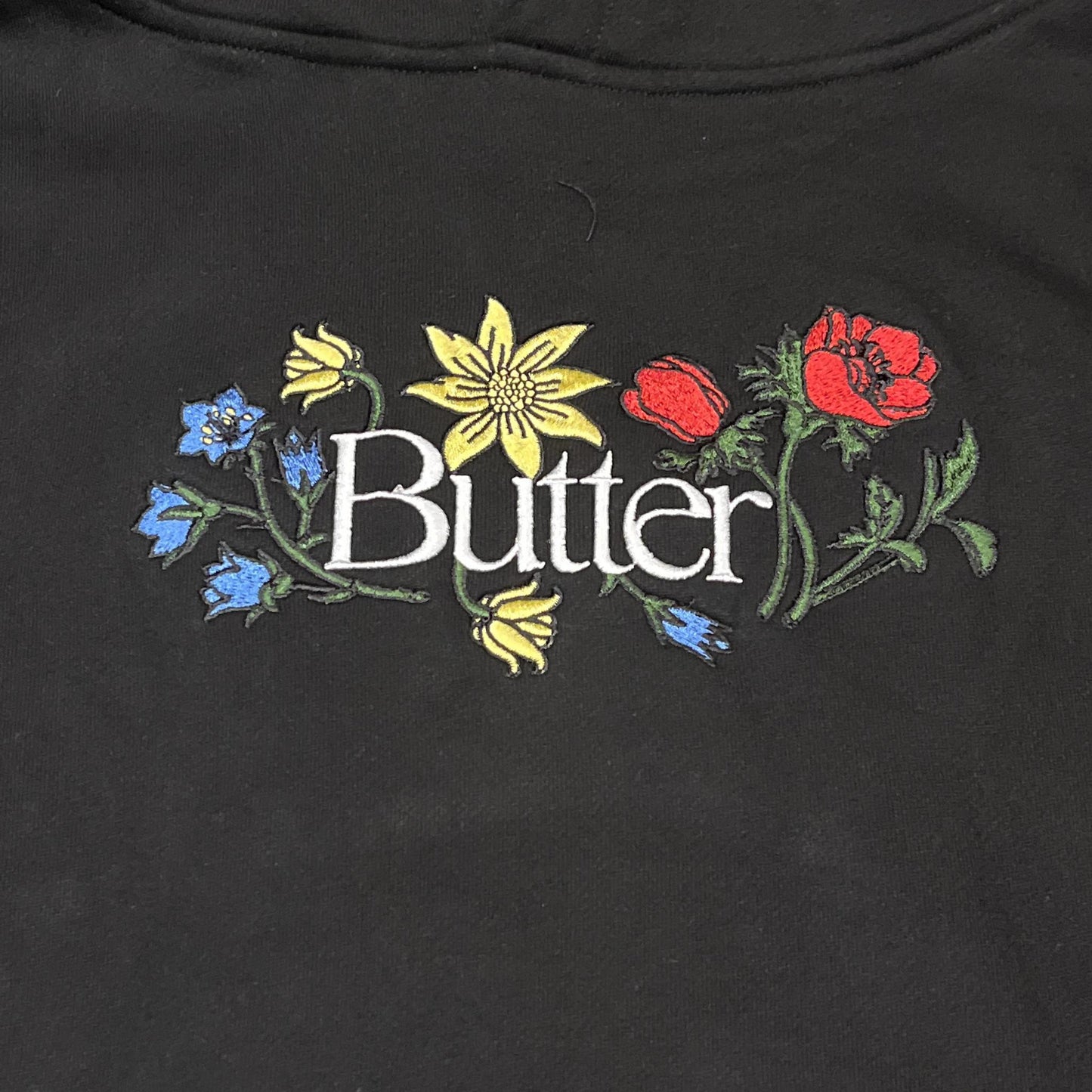 Floral Embroidered Pullover Hood Black