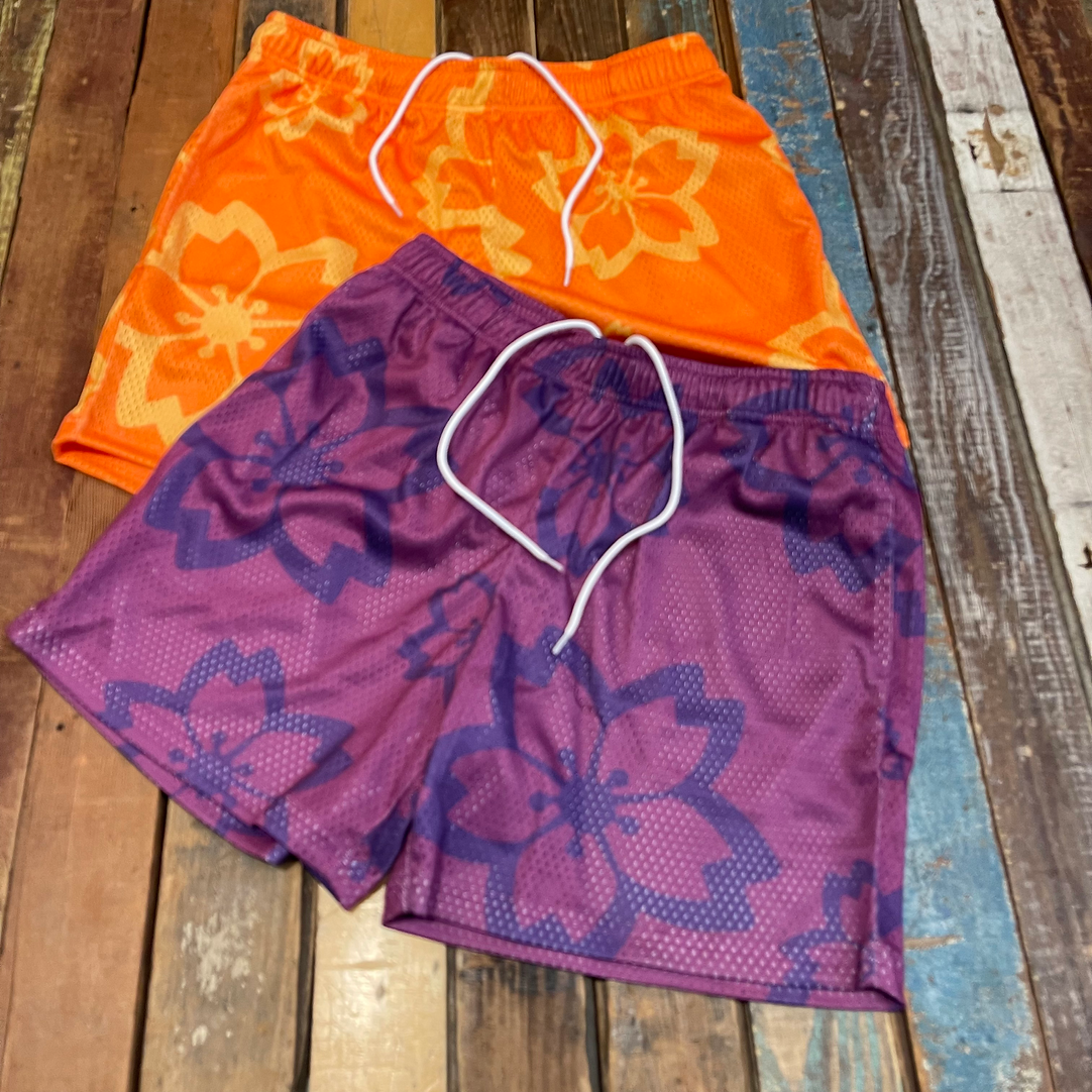 Like Sushi Blossom Mesh Shorts Orange