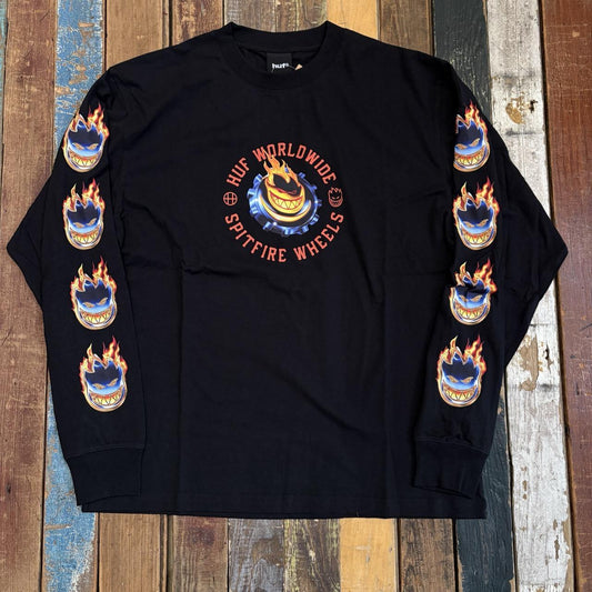 HUF X SPITFIRE Chrome Head Longsleeve Tee - (BLACK)