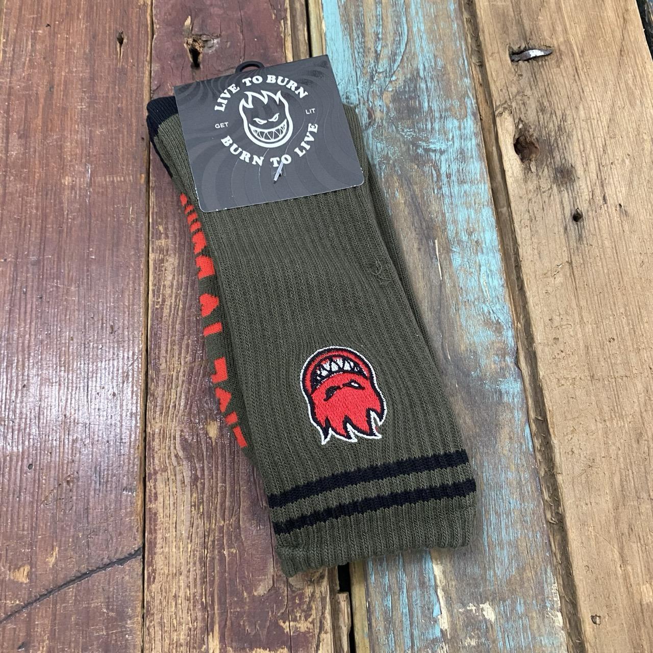 Spitfire Bighead Embroidered Socks (Olive/Blk/Red)