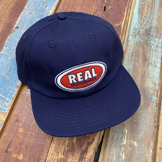 Real Skateboards Embroidered Strapback Hat (Navy/Red)