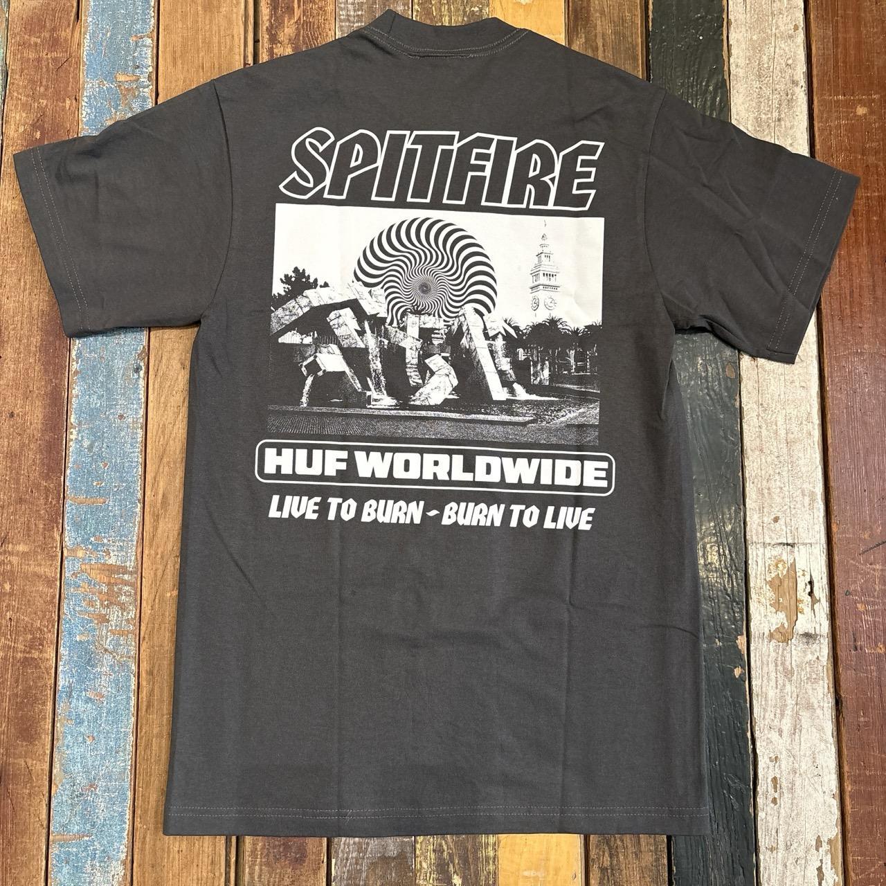 HUF X SPITFIRE Burn HEAVYWEIGHT Tee - (WASHED BLACK)