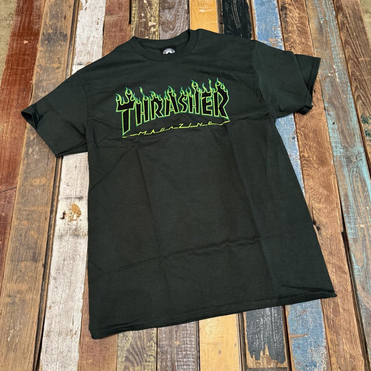 Thrasher Flame Green/Black T-Shirt - Forest Green