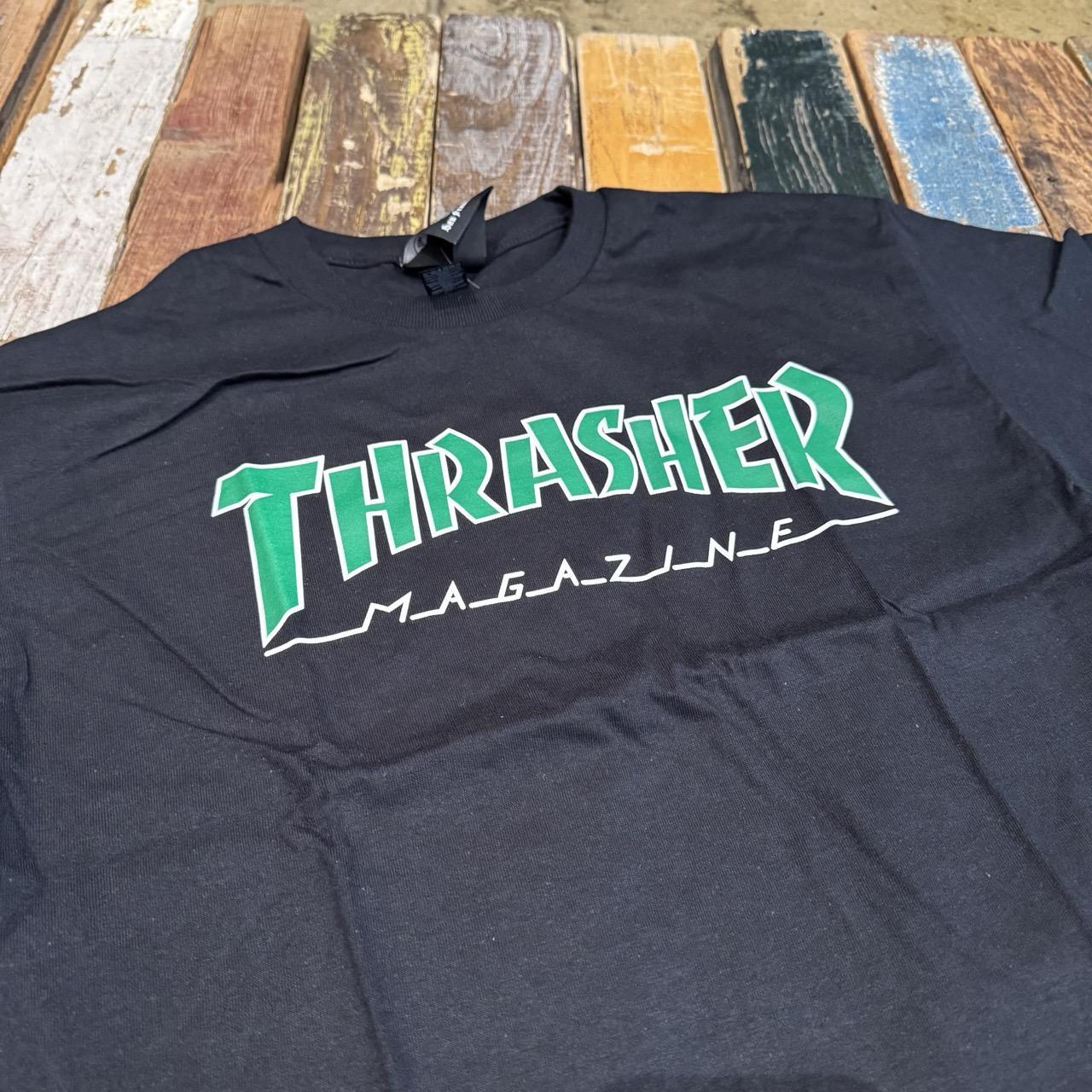 Thrasher Outlined White/Green T-Shirt - (Black)