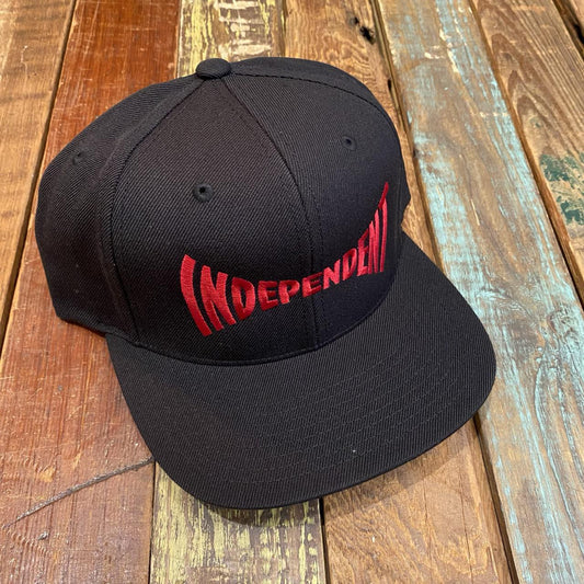 Independent Span Embroidered Snapback Structured Hat (Black/Dark Red)
